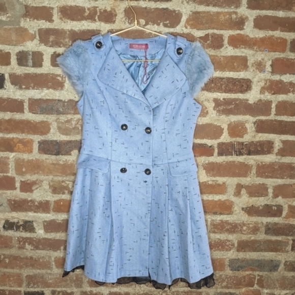 NWOT Meidaliyan Large Light‎ Blue Dress with Fur Cap Sleeves - Picture 1 of 13